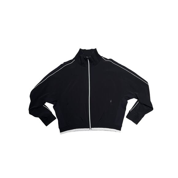 Athleta Brooklyn Track Bomber Jacket - Black / White Stripes - Zip Pockets - L - Picture 2 of 6